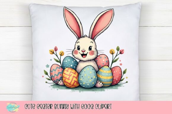 Download Cute Easter Bunny with Eggs Clipart - Clipart Collection
