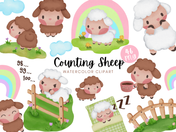 Download Counting Sheep Watercolor Clipart - Clipart Collection