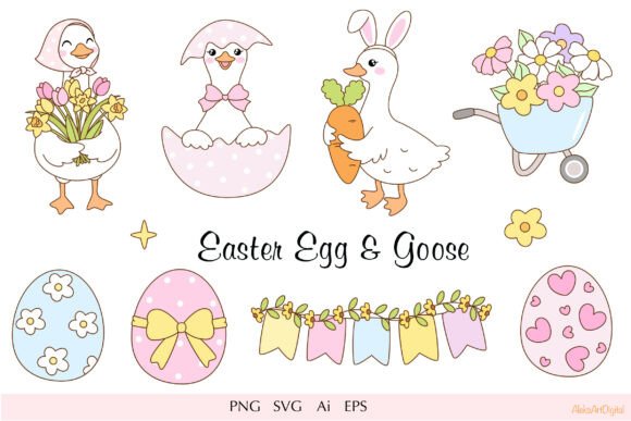 Download Cute Easter Goose &amp; Eggs PNG SVG Clipart - Premium Resources
