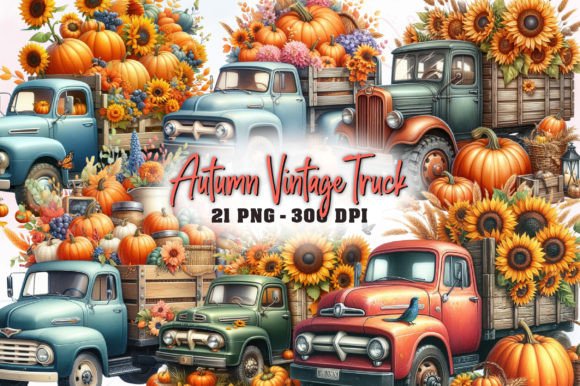 Download Autumn Vintage Truck Sublimation Clipart - Clipart Collection