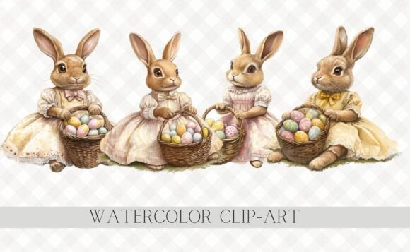 Download Cute Easter Eggs Retro Rabbit Clipart - Clipart Collection
