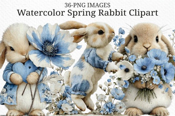 Download Watercolor Spring Rabbit Clipart PNG - Clipart Collection