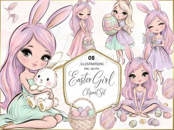 Download Easter Bunny Girl Clipart PNG Set - Clipart Collection