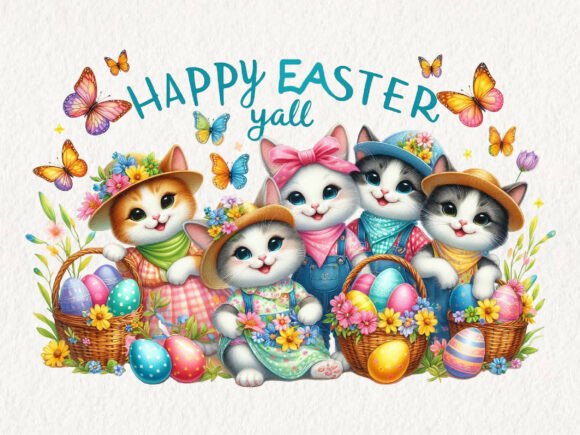 Download Cute Spring Easter Cats PNG Clipart - Clipart Collection