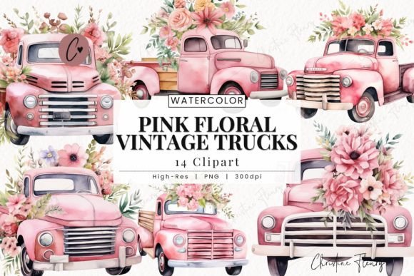 Download Pink Floral Vintage Truck Clipart - Clipart Collection
