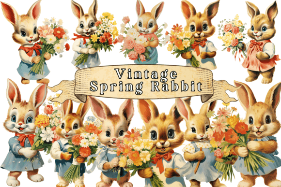 Download Vintage Spring Rabbit Clipart - Clipart Collection