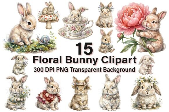 Download Cute Watercolor Floral Bunny Clipart - Clipart Collection