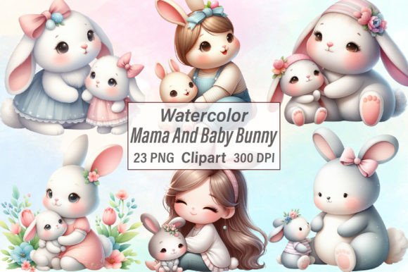 Download Watercolor Mama and Baby Bunny Clipart - Clipart Collection