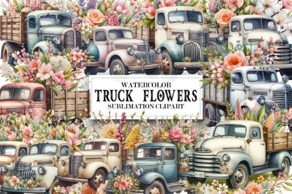Download Vintage Truck Spring Flowers Clipart - Clipart Collection