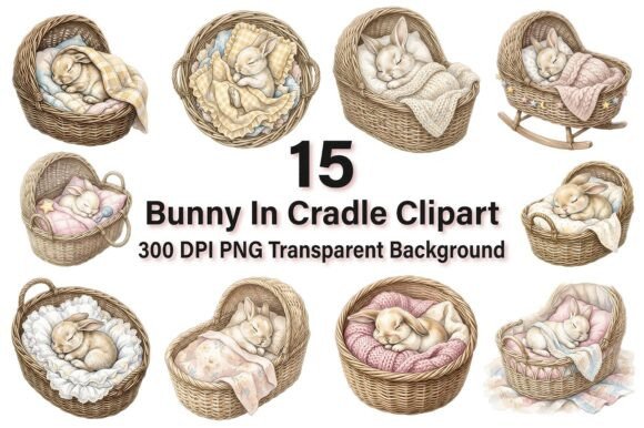 Download Cute Sleeping Bunny in Cradle Clipart - Clipart Collection