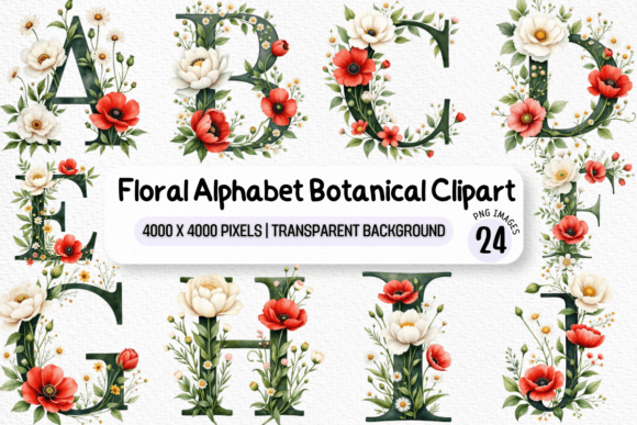 Download Floral Alphabet Botanical Clipart PNG - Clipart Collection