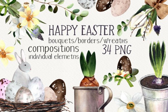 Download Easter Watercolor Clipart Set PNG - Clipart Collection
