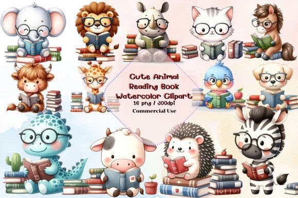 Download Cute Animals Reading Book Clipart - Clipart Collection