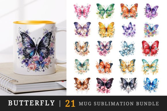 Download Butterfly Mug Wrap Printable Sublimation - Printable sublimation Collection