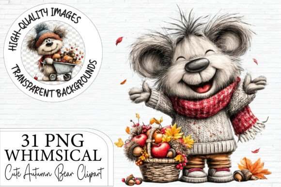 Download Whimsical Cute Autumn Bear PNG Clipart - Clipart Collection