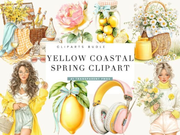 Download Yellow Coastal Spring Clipart Bundle - Clipart Collection