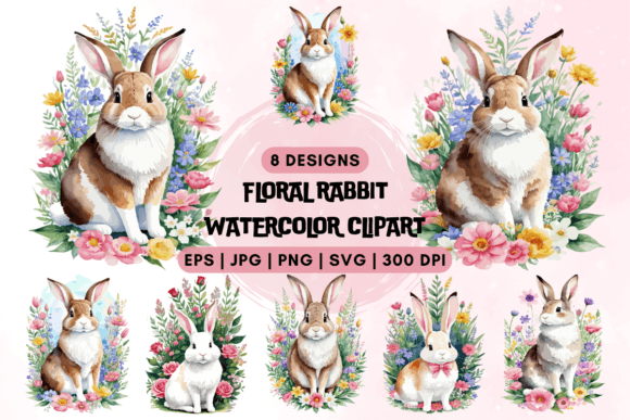 Download Floral Rabbit Watercolor Clipart - Clipart Collection