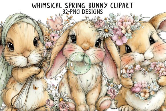 Download Whimsical Spring Bunny Clipart - Clipart Collection