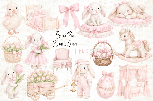 Download Easter Pink Bunnies Clipart Set - Clipart Collection