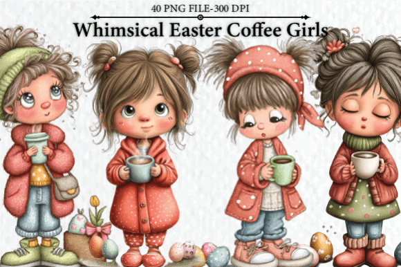 Download Whimsical Easter Coffee Girls Clipart - Clipart Collection