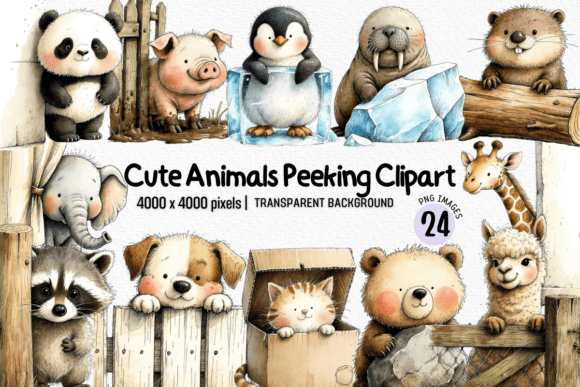 Download Cute Animals Peeking Clipart Bundle PNG - Clipart Collection