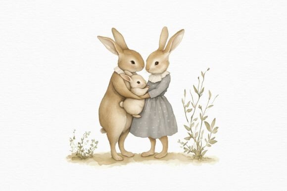 Download Vintage Rabbit Family Clipart, Bunny Png - Clipart Collection