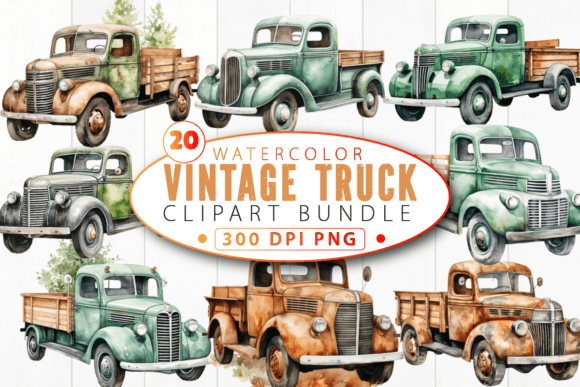 Download Watercolor Vintage Truck Clipart Bundle - Clipart Collection