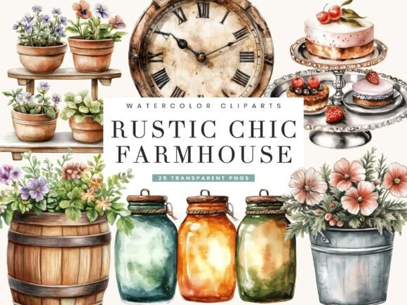 Download Watercolor Rustic Chic Farmhouse Clipart - Clipart Collection