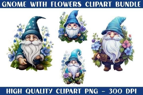 Download Gnome with Flowers Clipart Bundle - Clipart Collection