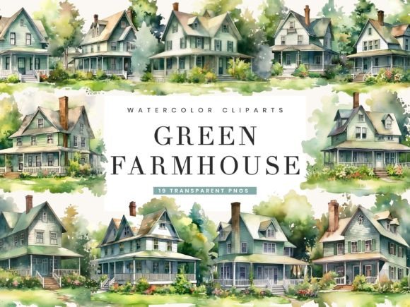Download Watercolor Green Farmhouse Clipart - Clipart Collection