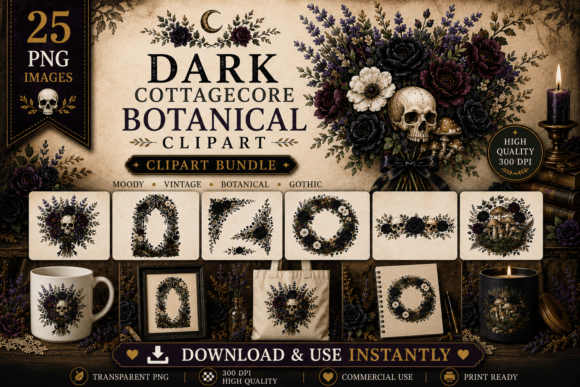 Download Dark Cottagecore Botanical Clipart - Clipart Collection