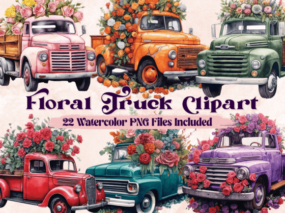 Download Watercolor Floral Vintage Truck Clipart - Clipart Collection