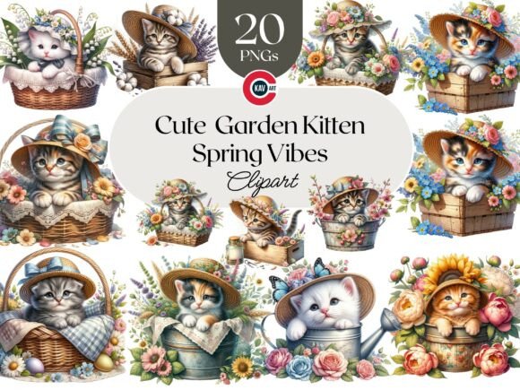 Download Cute Spring Kitten with Flowers Clipart - Clipart Collection