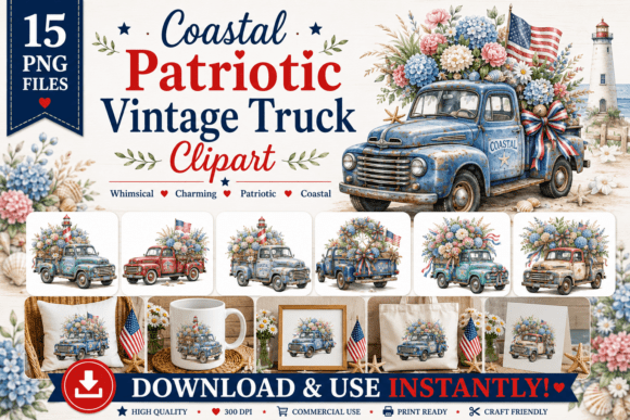 Download Coastal Patriotic Vintage Truck Clipart - Clipart Collection