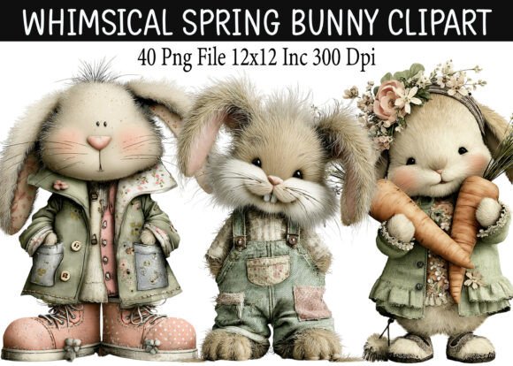 Download Whimsical Spring Bunny Clipart 1 - Clipart Collection
