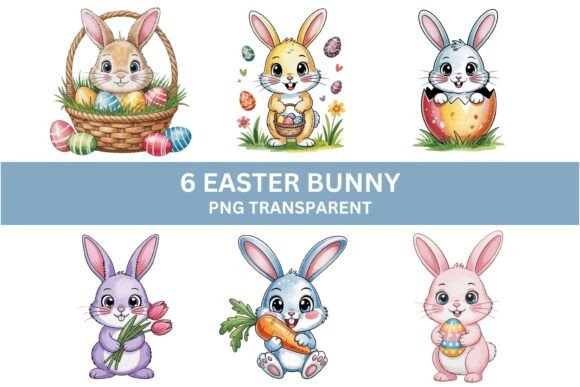 Download Cute Easter Bunny Clipart PNG Set - Clipart Collection